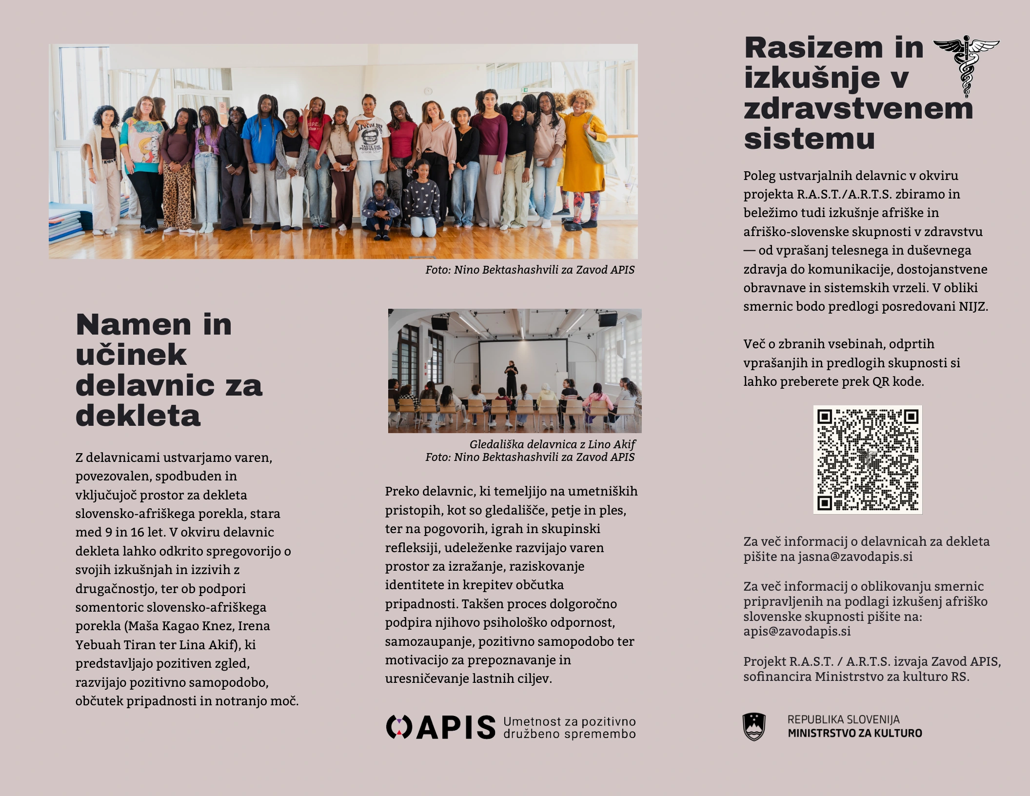 Predstavitev projekta R.A.S.T. / A.R.T.S., druga stran letaka v slovenščini.